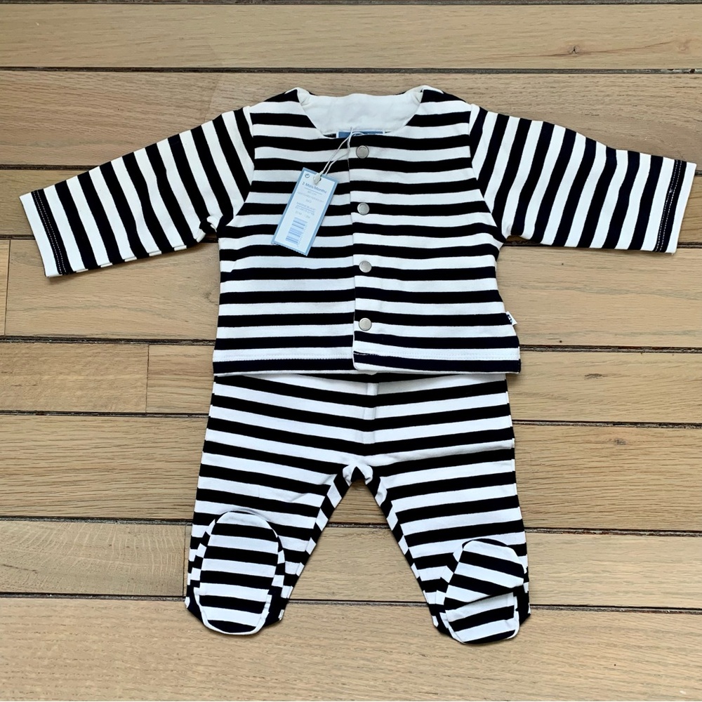 NWT Jacadi Paris Navy and White Striped Set size 0-3 months